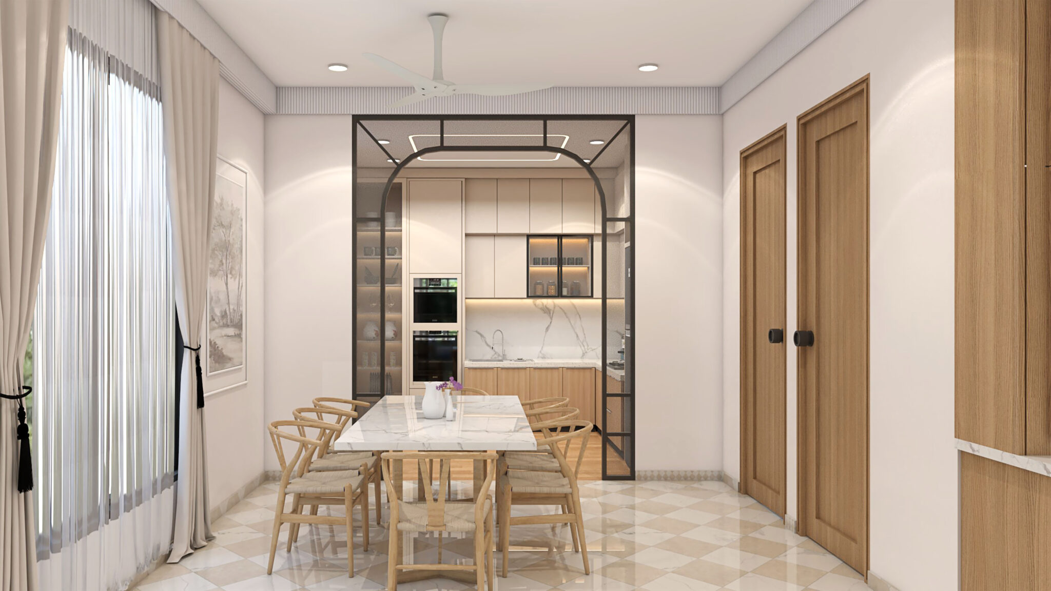 Open kitchen and bar area